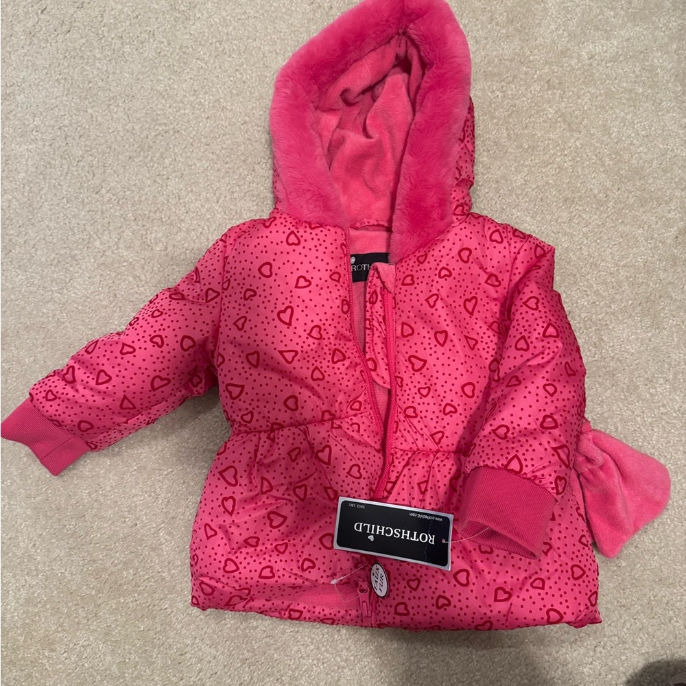 Rothschild Bright Pink Heart-Print Puffer Jacket